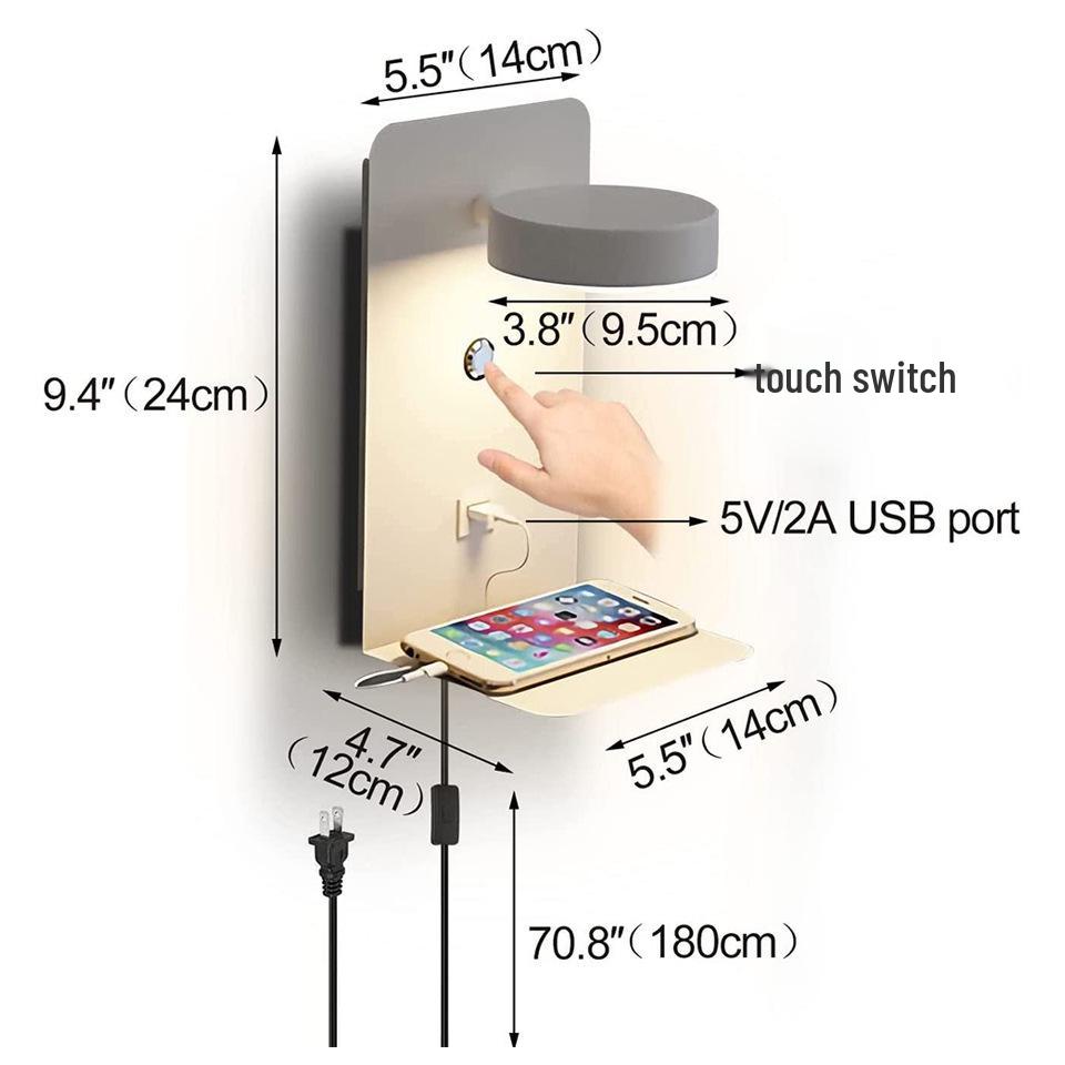 Lux Minimalist USB Touch LED Wall Lamp, Three-Color Dimmable, 12W, Bedroom Bedside Reading Light