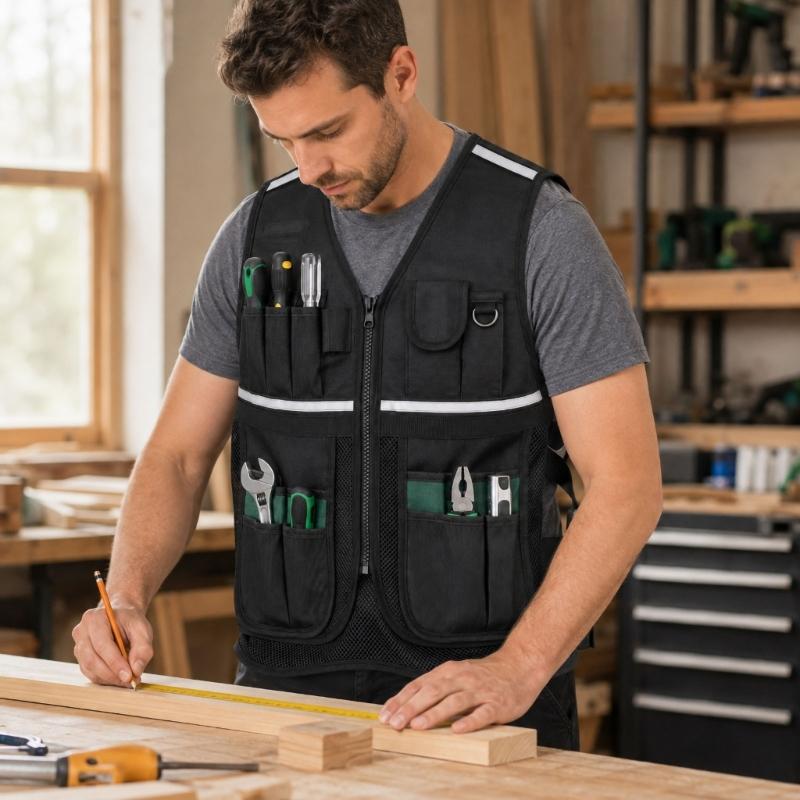 Multi-Pocket Utility Vest With Reflective Trim and Adjustable Side Bands for Keeping Common Work Items Close During Maintenance and Installation Tasks