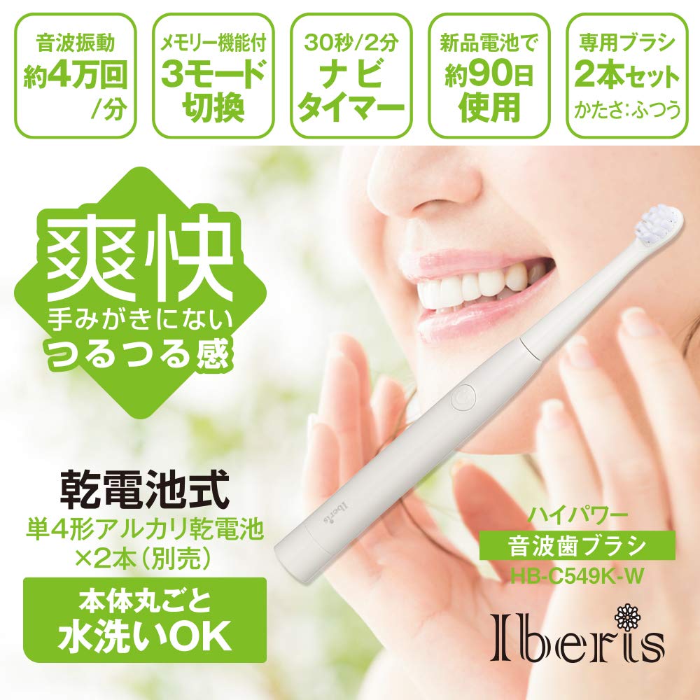 OHM Electric Iberis Sonic High-Power Toothbrush, Battery-Operated, HB-C549K-W, 00-5841