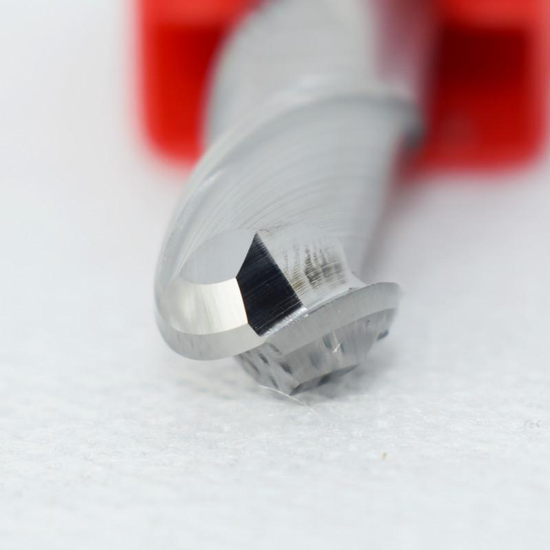 Tungsten Steel Ball Nose Cutter for Aluminum, 55° 2-Flute Ball End Mill, R1 Extended Alloy Cutter