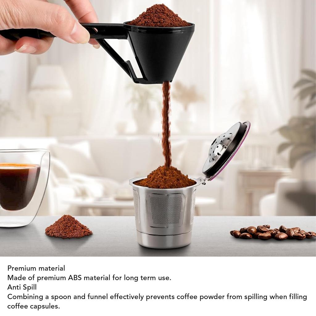 Measuring Scoop Funnel Anti Spill Scoop with Funnel for Ground Coffee Reusable Coffee Pods Protein Powder
