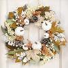 2025 New Autumn Thanksgiving Maple Leaf Pine Cone Wreath With Berry White Maple Leaf Pumpkin Decoration Wall Hanging Door