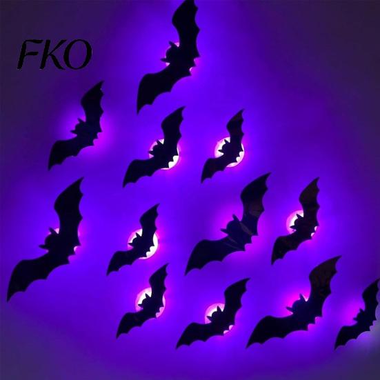 Portable Night Wall Lamp Halloween LED Stickers, Glow-in-the-Dark Bat & Spider Decorations, Battery-Powered Hanging Ornaments Light Sticker