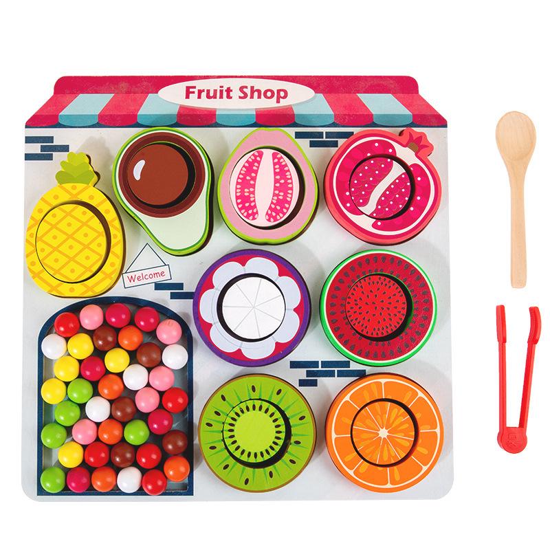 

Kids Wooden Fruit Color Sorting Plate & Bead Clamping Educational Toy for Sensory Training