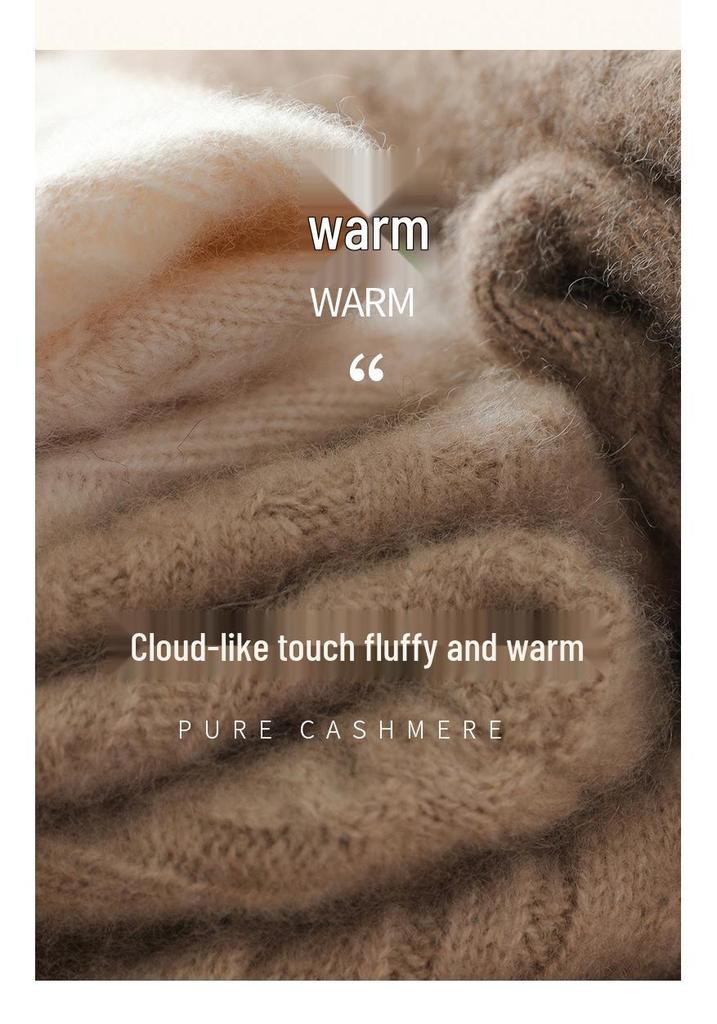 Versatile Women's Cashmere Cable Knit Sweater - Loose Slimming, Half-High Neck, Warm Base Layer
