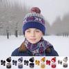 3pcs Kids for Boys Girls Scarf  Gloves 3-11Y Muffler Hats Winter Windproof Snowflake Warm Knitted Hat