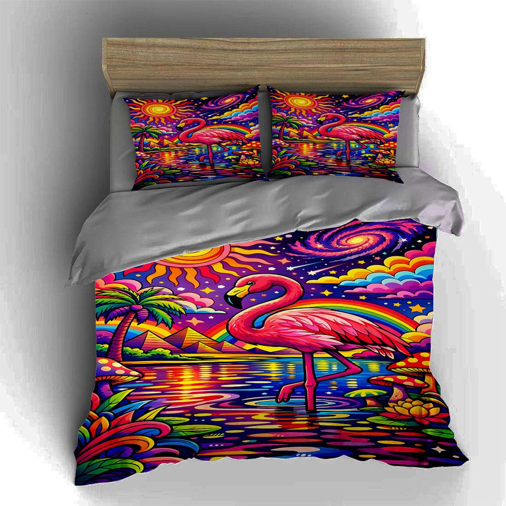 Colorful, Flamingo, Psychedelic. Bedding Duvet Cover Sets Duvet Covers Pillowcases Gifts (1 * Duvet Cover 2 * Pillowcases, Without Duvet Insert)
