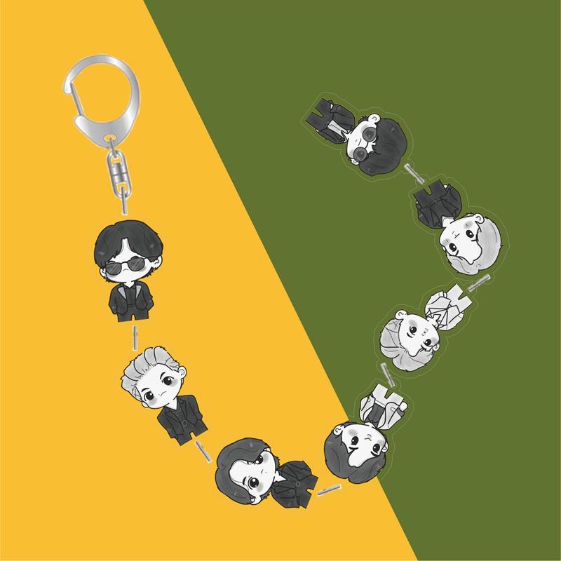 BTS Cute Cartoon Acrylic Chain Keychain, Bangtan Boys Multi-Figure Beaded Charm, Kpop ARMY Fans Bag Accessory