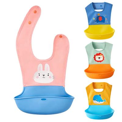 Cute Mess Proof Baby Bib Toddler Baby Apron Feeding Bib with Pocket Cartoon Infant Teething Bib for Girl Boy Waterproof Washable