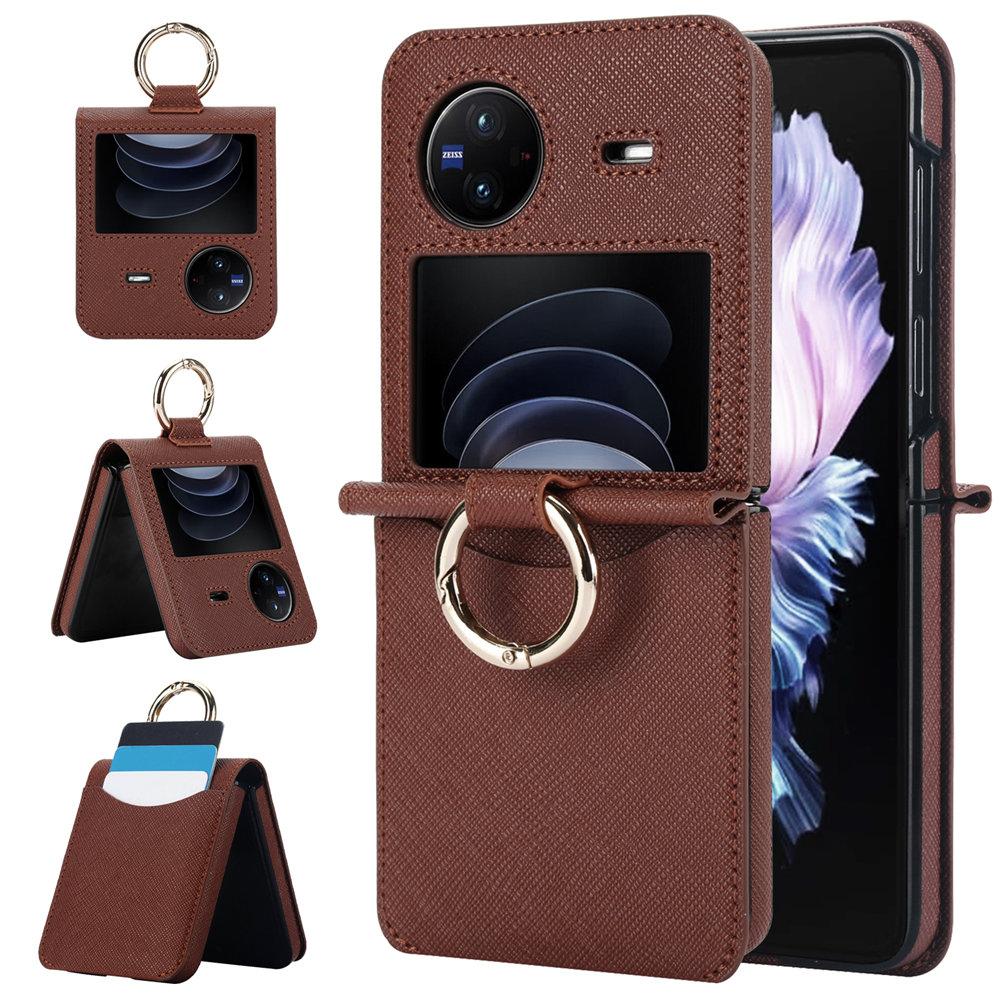 Cross Stripes Leather Credit Cards Slot Ring Holder Case For VIVO X Flip Protective Back Cover