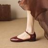 Krazing Pot Cow Skin Round Toe Low Heels Summer Shoes Big Size 42 Ankle Straps Women Pumps