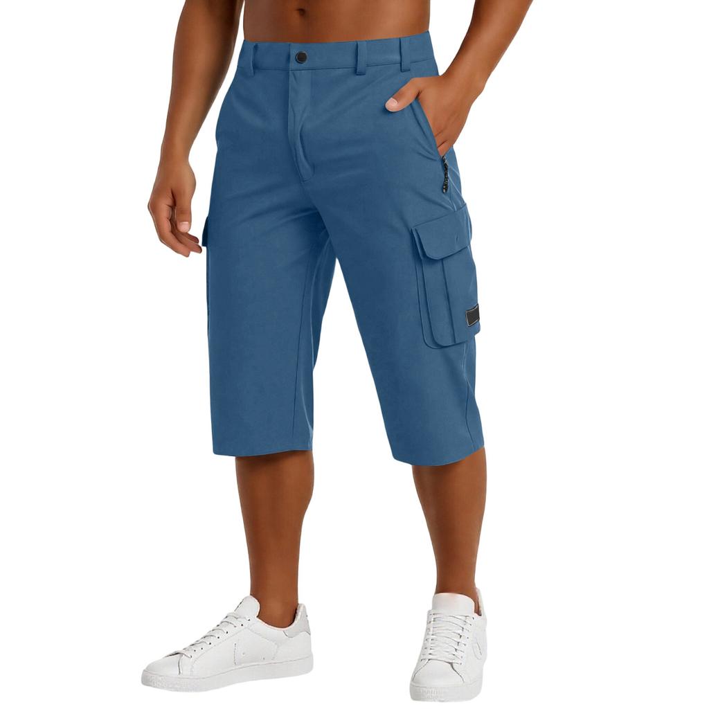 Pantaloncini Cargo da Uomo al Ginocchio con Tasche Multiple Vestibilità Rilassata Chiusura con Bottone e Zip Stile Casual per l'Uso Quotidiano