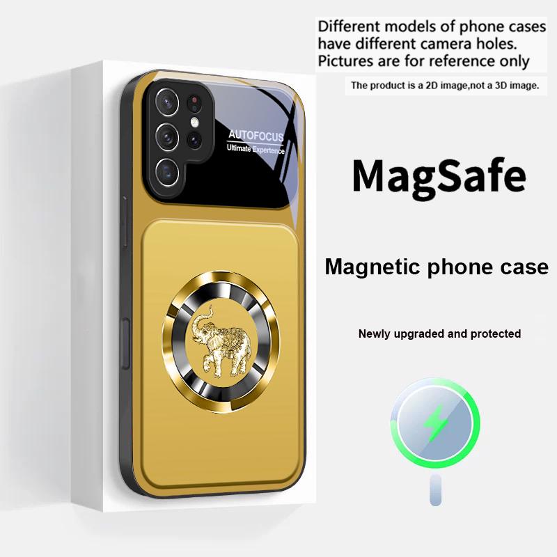 Elegant Pink Elephant For Magsafe Samsung S25 S25 Edge S25Ultra S8 9 10 20 S21 Pro 22 Plus S23 FE S24 Ultra Glass Phone Case