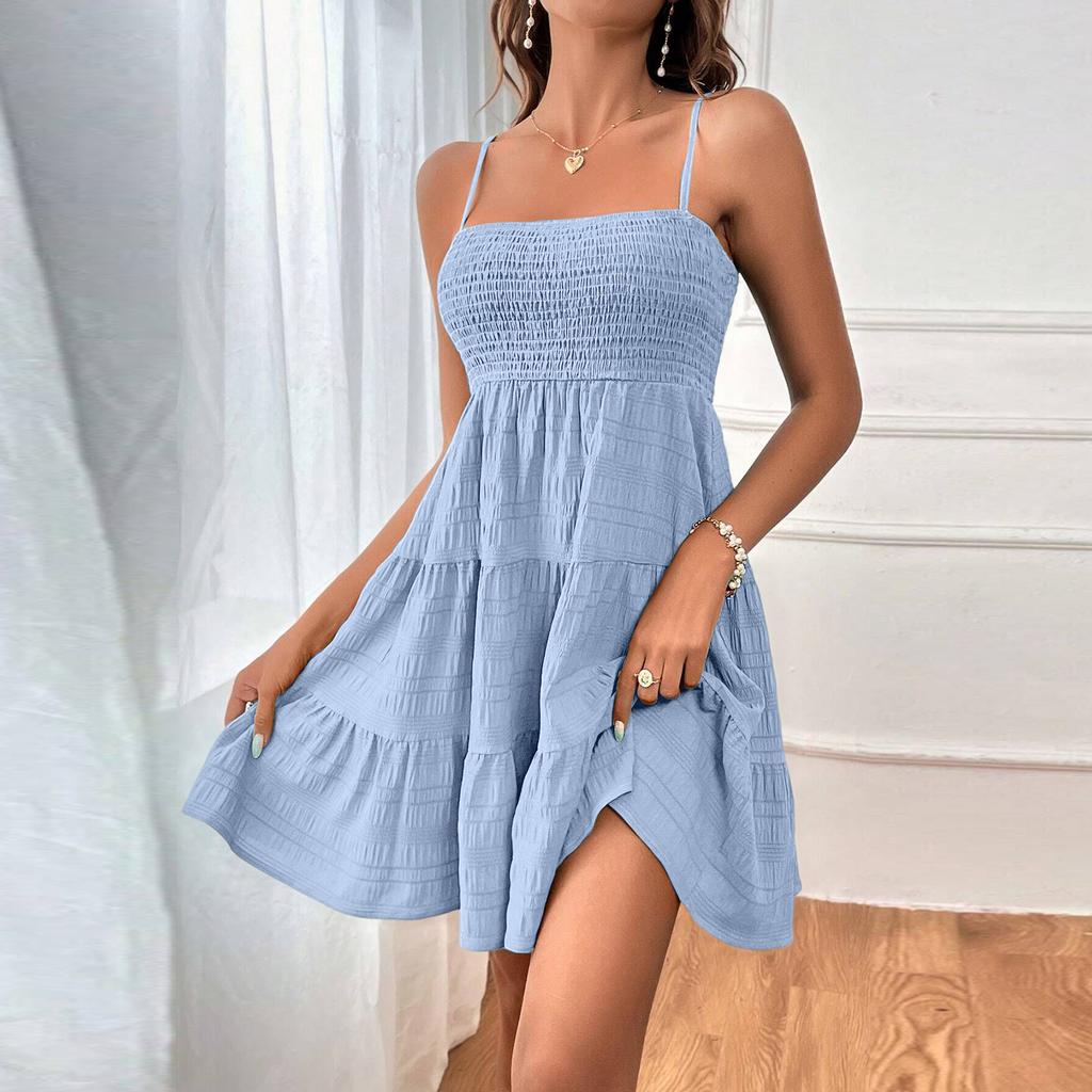 Women's Summer Dress Beach One Neck Thin Strap Color Dress