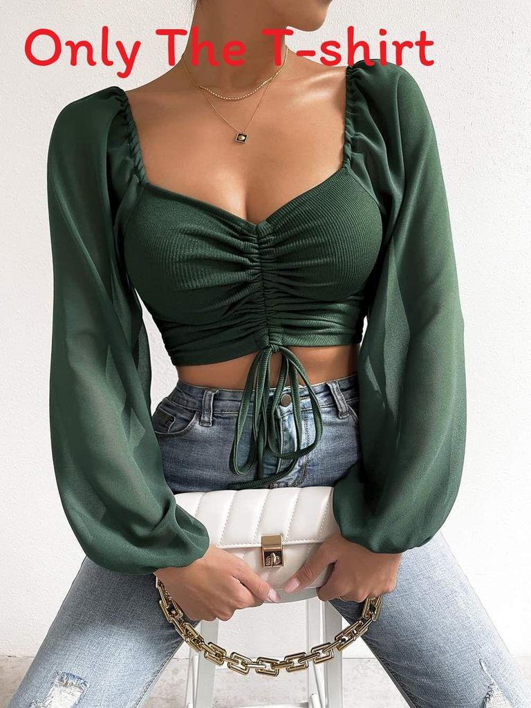 Chiffon Drawstring Lantern Sleeve Blouse With Slim Fit For Fashion Women 2024 Spring