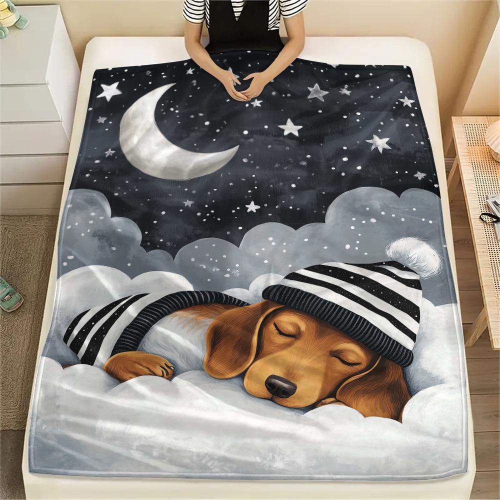 1 Stück Gute Nacht Hunde Aufdruck Flanelldecke, Hohe Qualität, Bequem für Alle Jahreszeiten, Heimdekoration, Wärme und Komfort, Perfekt für Weihnachtsgeschenke
