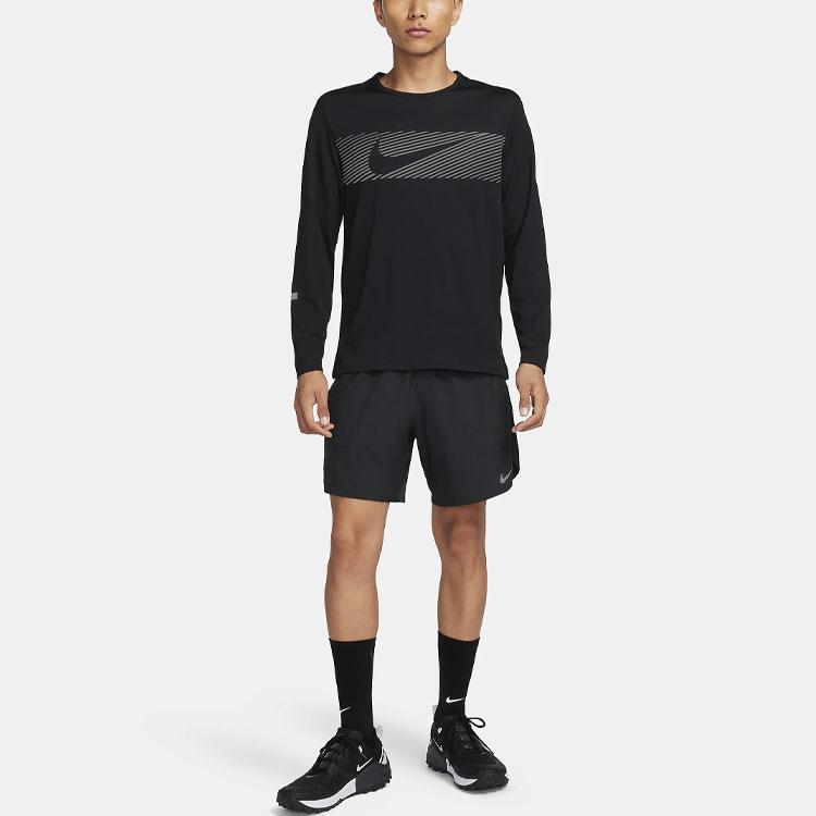 Nike Dri-FIT UV Casual Sports Quick-Dry Sweat-Wicking Breathable Round Neck Knitted Printed Pullover Running Long Sleeve T-Shirt Men Tops FB8553-010