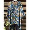 T-shirt Estiva Elegante Bohemien Bicolore da Donna con Stampa Floreale a Forma di Cuore e Farfalla, Scollo Tondo, Blusa Casual, Abbigliamento Bohemien da Donna