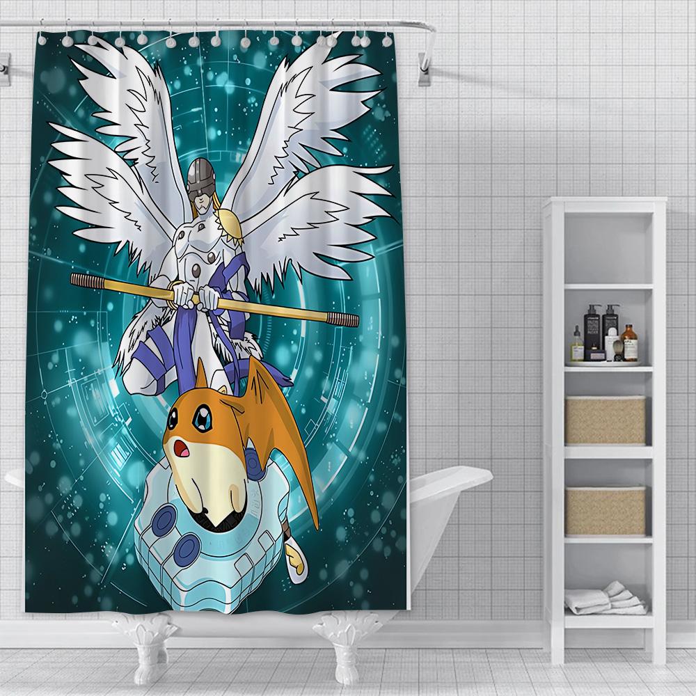 Shower Curtain Waterproof Polyester Fabric Paint Colorful Curtains Cute Digimon Playmats Greymons Home Bathroom Decor  With Hook