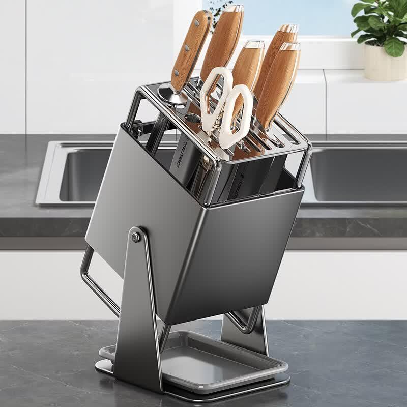 Shu Chu Stainless Steel Rotatable Countertop Knife Holder