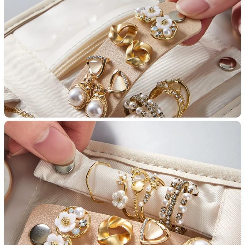 Travel Jewelry Organizer Bag PU Material Necklace Earring Ring Storage Pouch with Watch Compartment Portable Zippered