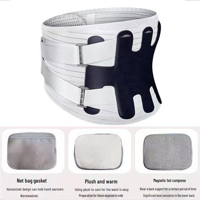 Steel Plate Lumbar Support Belt with Breathable Magnetic Warmth and Adjustable Fixing Strap Pressurized Protection with Three Pads