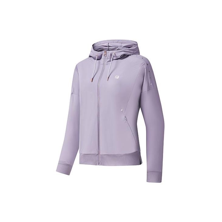 Fila Athletics Solid Logo High Elastic Breathable Sports Knitted Hoodie Women Hoodies Midnight-Purple A11W231504F-PU