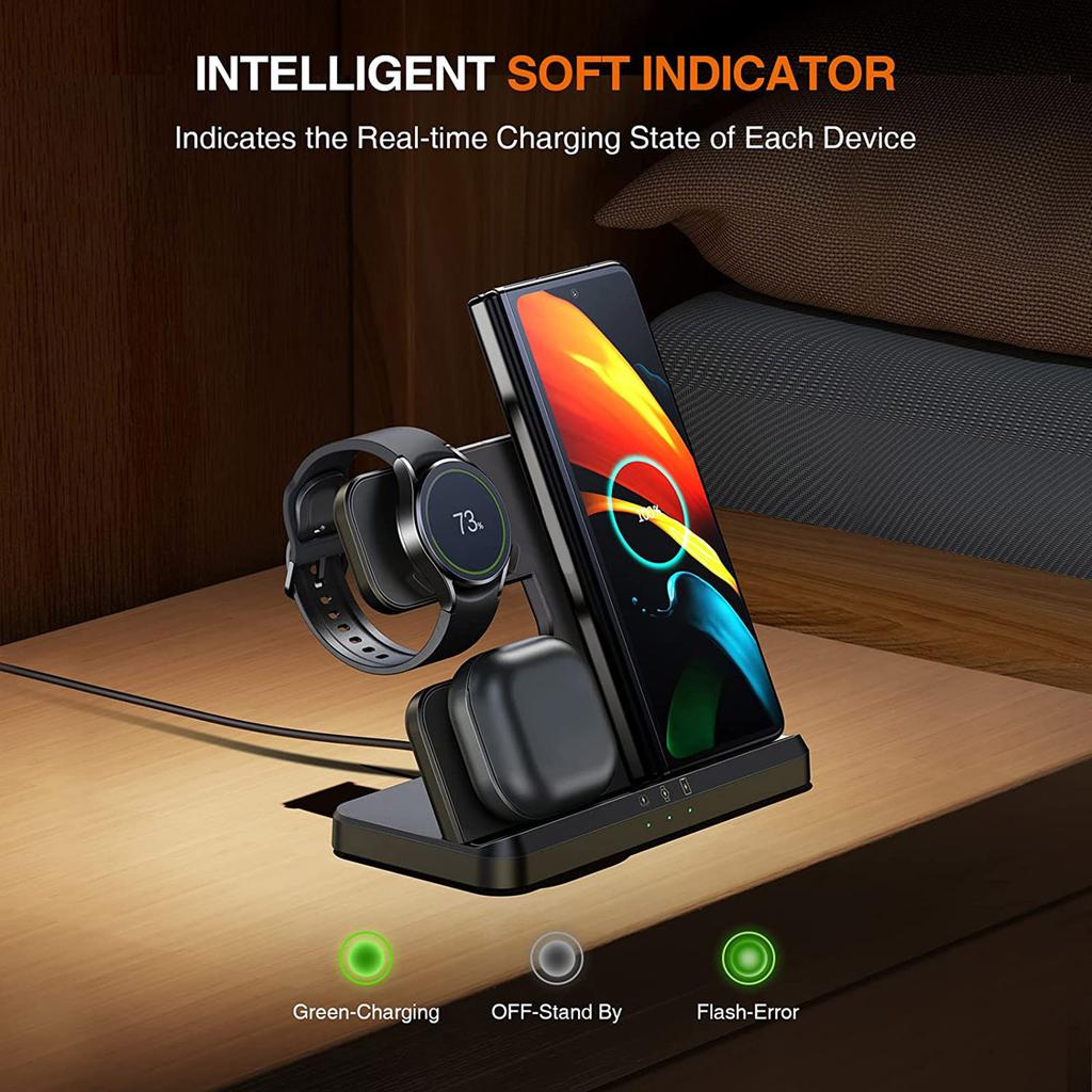 Wireless Charger 3 In 1 Stand Dock For Samsung Galaxy S24 S23 S22 Buds 2/3 Pro Galaxy watch 7 6 Induction Fast Charging Station
