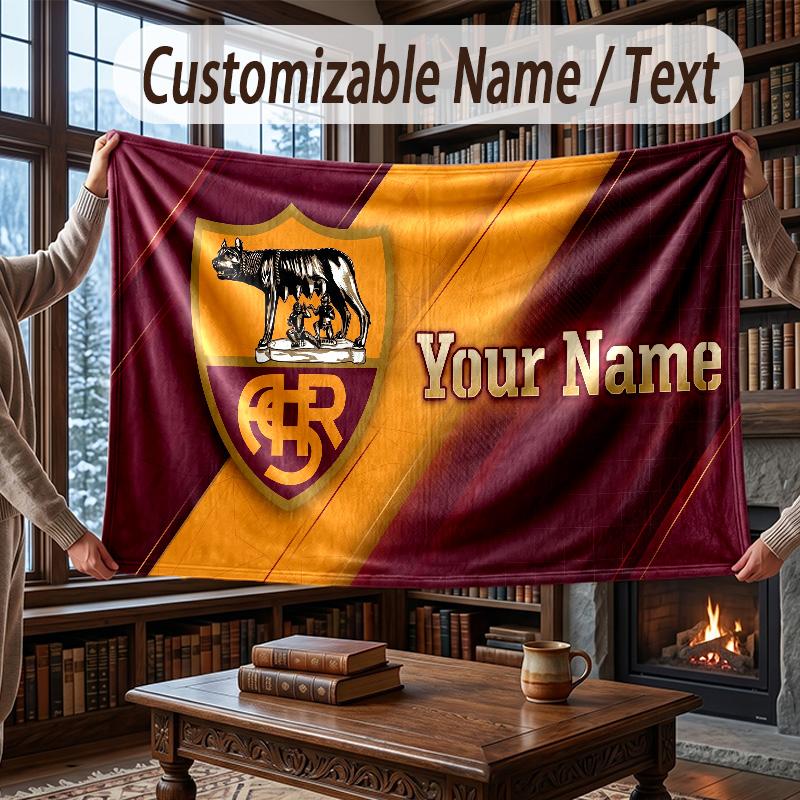 Custom Name Flannel Throw Blanket AS Roma FC Pattern Warm Home Decoration