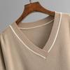 Fall Winter Lazy Wind Loose V-Neck Pulllover Sweater Suit Women's Solid Color Long Sleeve Knit Wide Leg Pants Two Piece Set