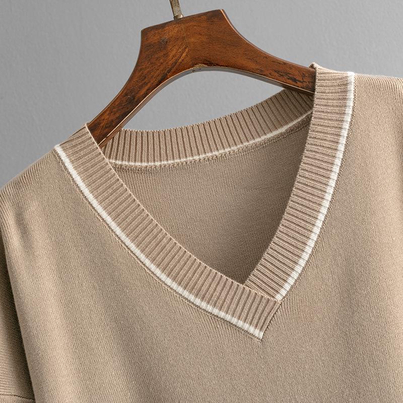 Fall Winter Lazy Wind Loose V-Neck Pulllover Sweater Suit Women's Solid Color Long Sleeve Knit Wide Leg Pants Two Piece Set