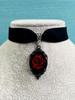 Halloween Red Glass Necklace With Rose Pendant Gothic Style For Men And Women