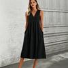 Dress Women's Summer V-neck Sleeveless Medium and Long Casual Solid Color Loose Pocket Dress