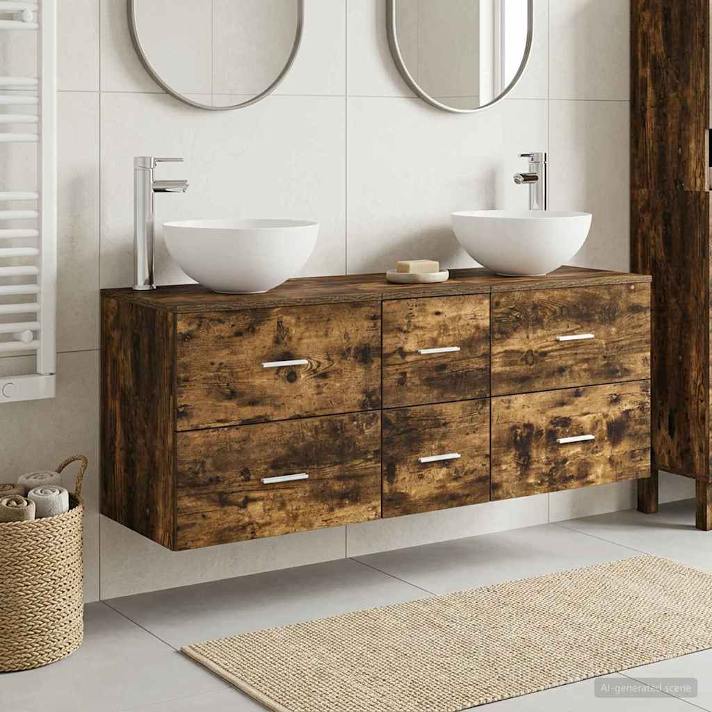 Bathroom Cabinet Set 3 pcs Smoked Oak