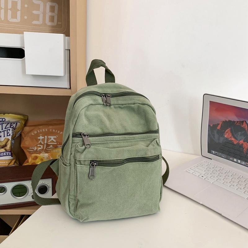 Schoolbag Lightweight Mori Korean Versatile Fashion Canvas Small School Bag Women's Niche Solid Color Retro High Value Small Backpack