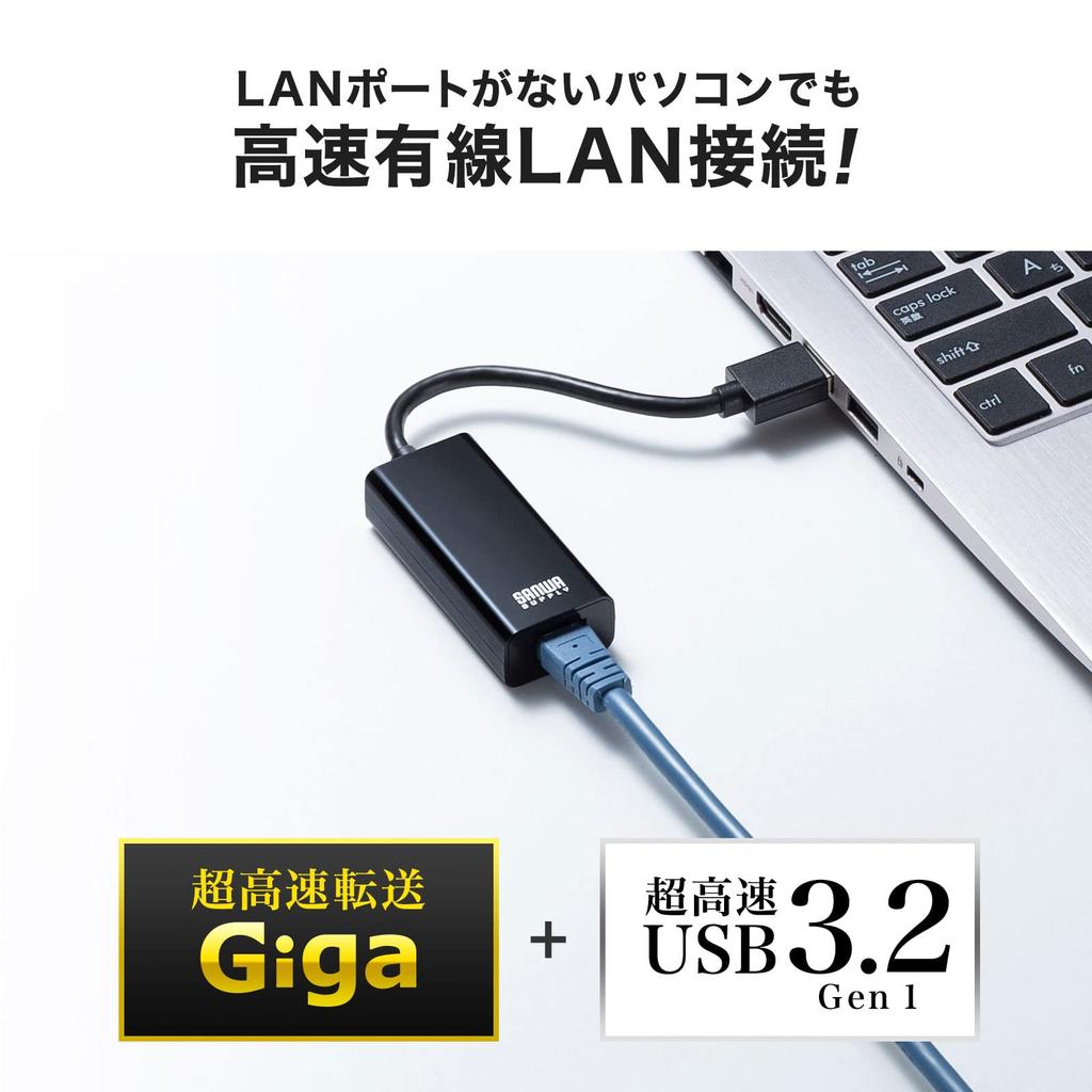 SANWA SUPPLY USB To LAN Adapter 3.2 (Black) USB-CVLAN1BKN
