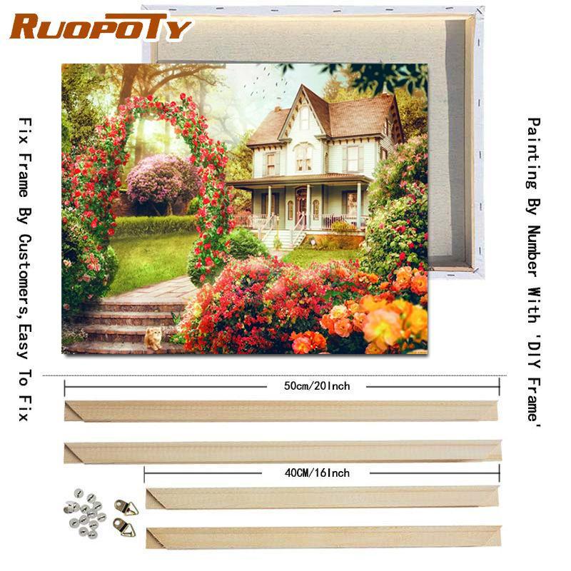 RUOPOTY DIY Frame Oil Painting By Numbers Daisy Flower Acrylic Home Decor On Canvas Wall Art Picture Rose For Living Room