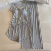 Women's Spring/Summer Modal Pajamas with Built-in Bra – Short Sleeve Top and Long Pants Two-Piece Set In Trendy High-End Style