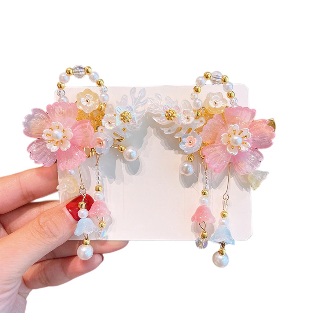 Ancient Vintage Tassel Hairpin Chinese Style Glass Colored Flower Hair Clip For Women Girls Elegant Hanfu Jewelry Hair Accessory