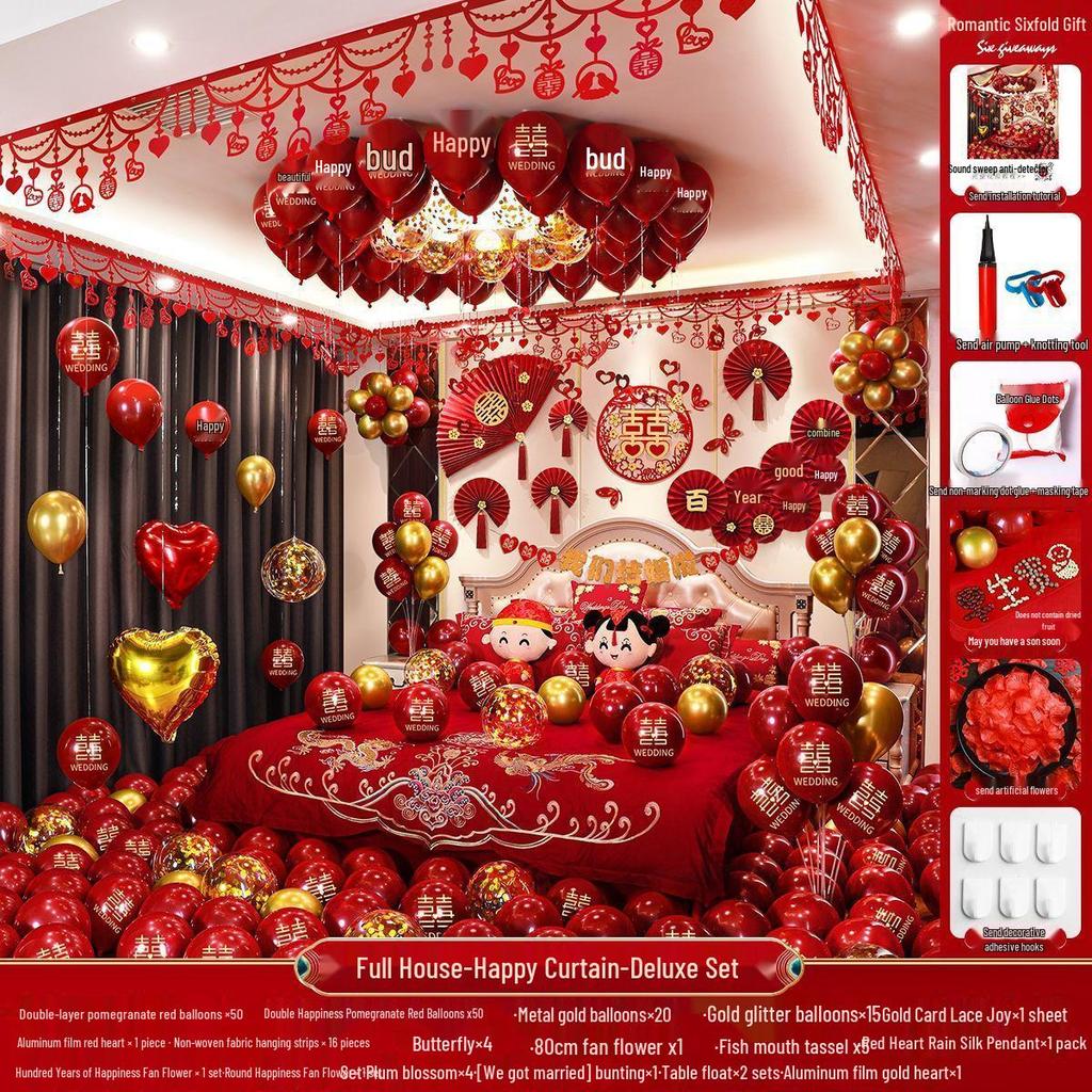 Complete Wedding Room Decoration Set: Balloons & Accessories for Bride's and Groom's Sides