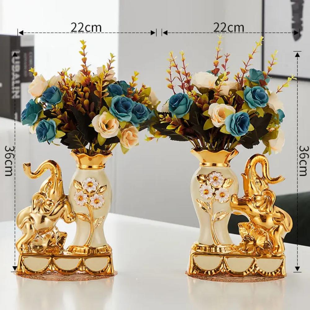 European Style Ceramic Golden Vase Arrangement Dining Table Home Decoration Accessories Creative Golden Elephant Vases
