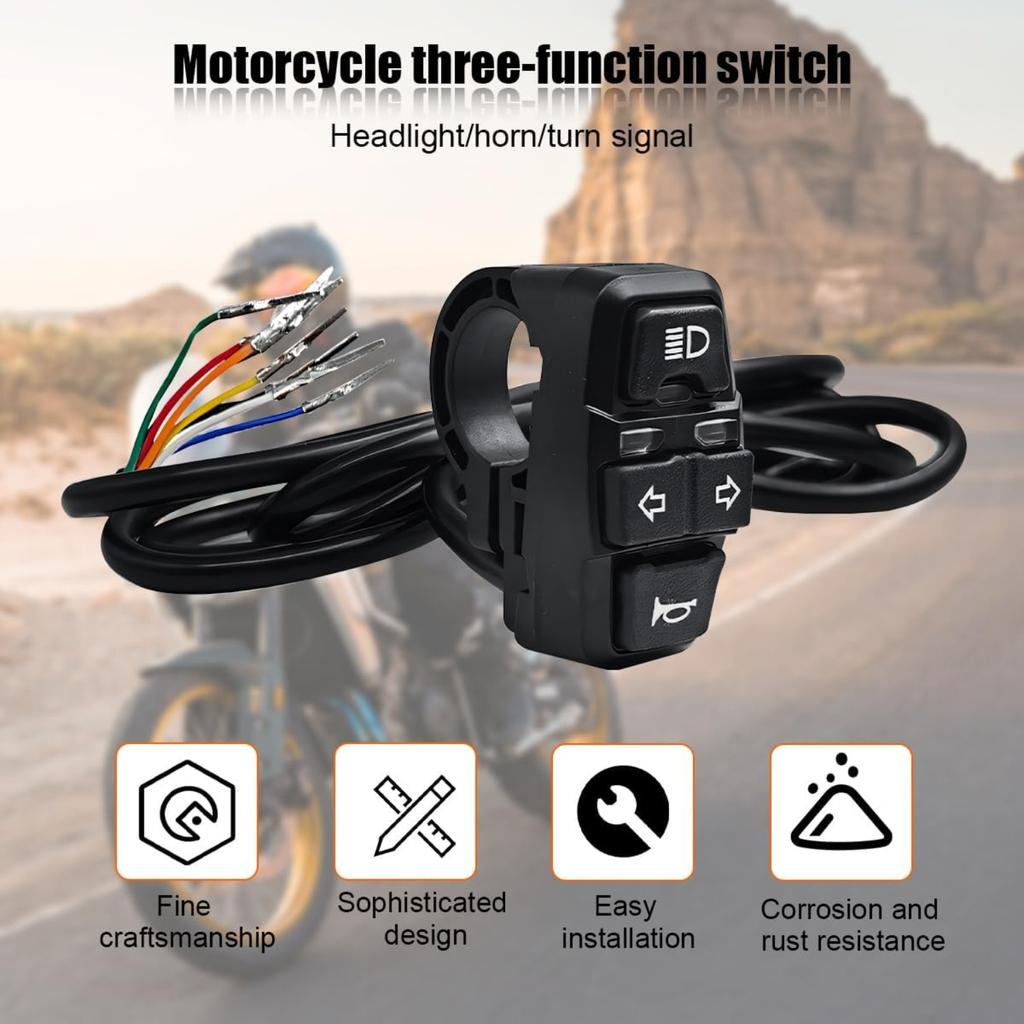 Motorcycle Head Light Turn Switch, 3-in-1 Motorbike Handlebar Headlights Horn Turn Signal Switch, Scooter Light Horn Turning On Off Control Button Set