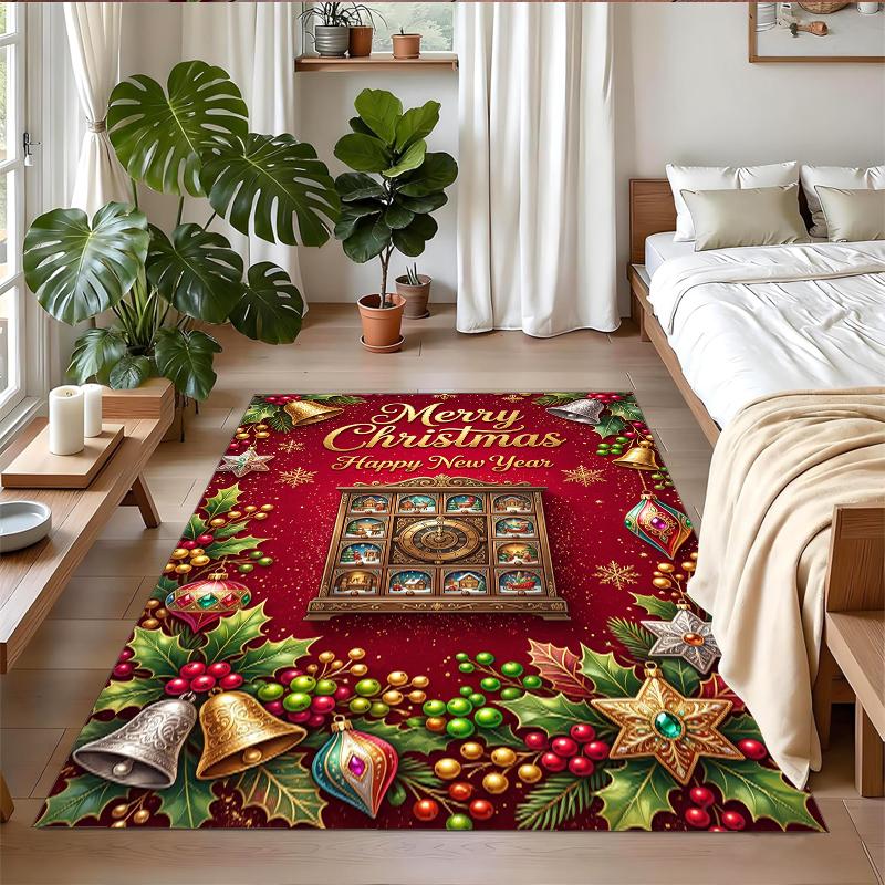 Christmas Printed Square Area Rug Soft Non Slip Floor Carpet For Bedroom Holiday Gift