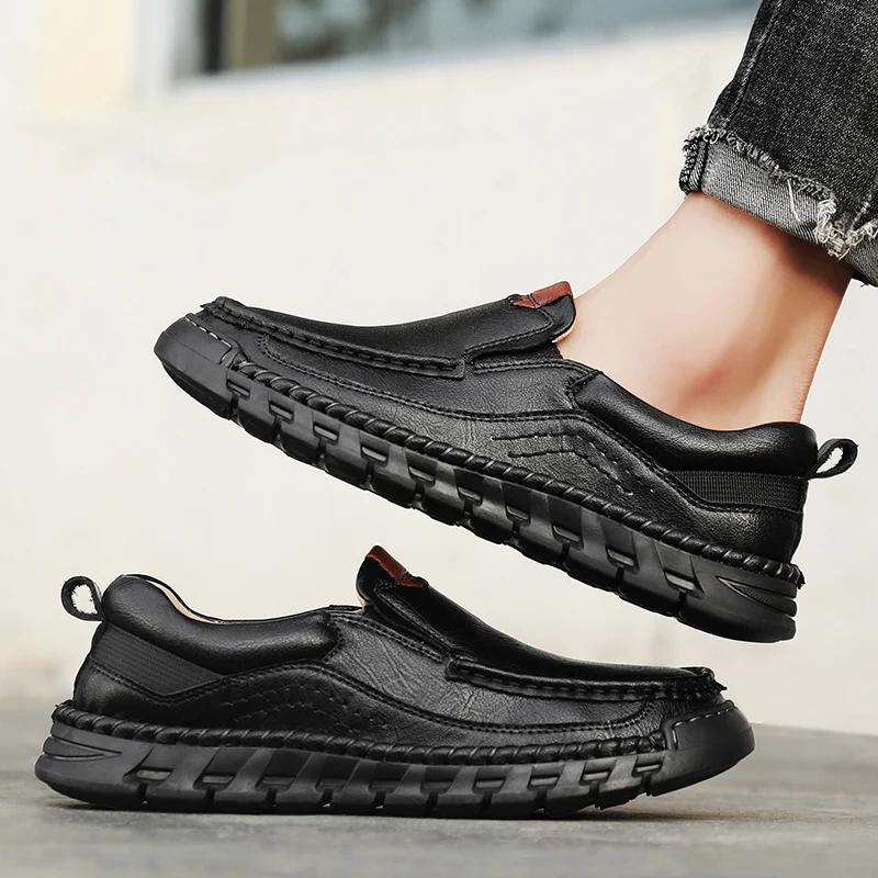 2025 New Men Casual Shoes Handmade Leather Loafers Comfortable Men's Shoes Quality Split Leather Flat Sneakers