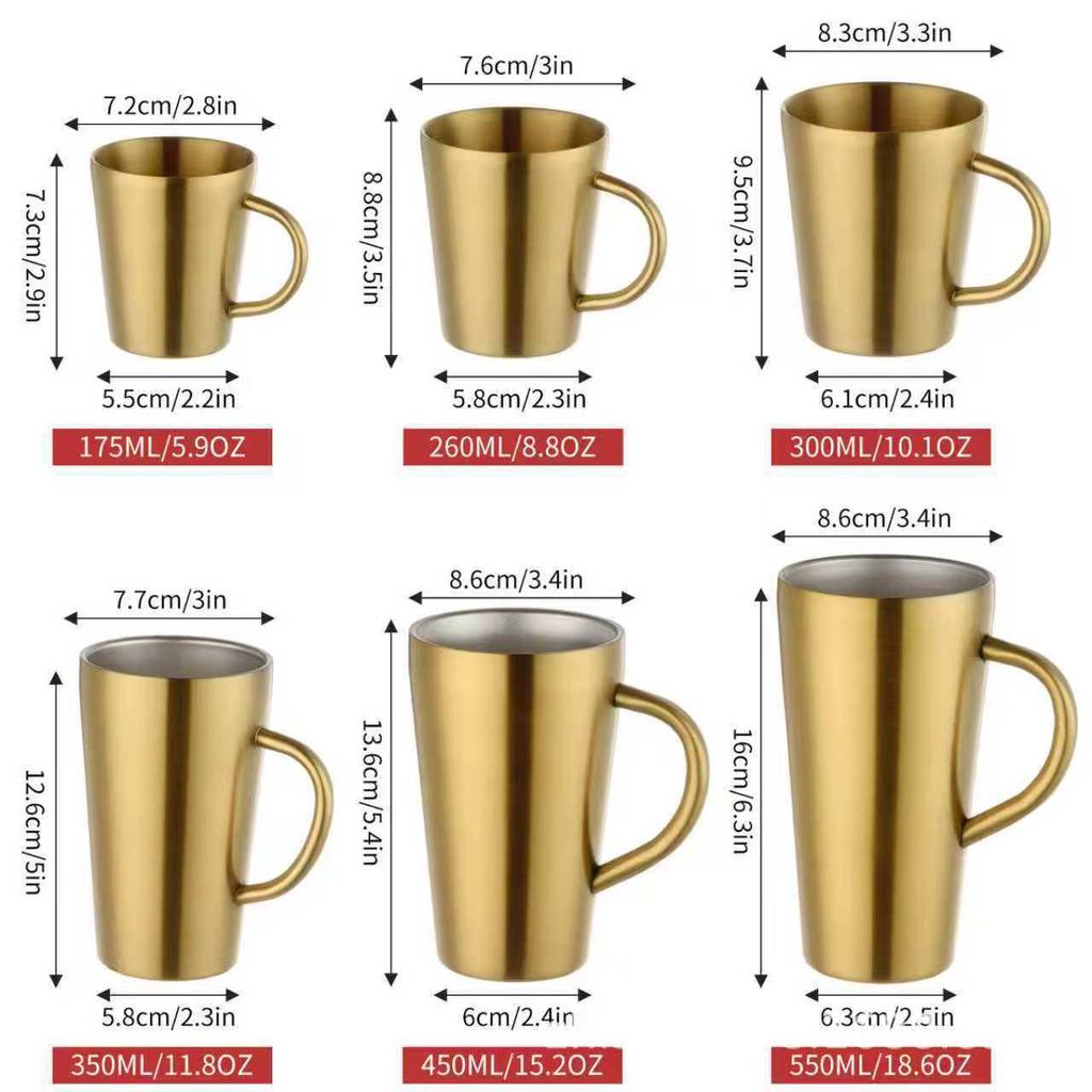 Tasse en Acier Inoxydable Double Paroi Plaqué Titane avec Poignée - Anti-Brûlure, Isolation Thermique pour Café, Thé et Eau