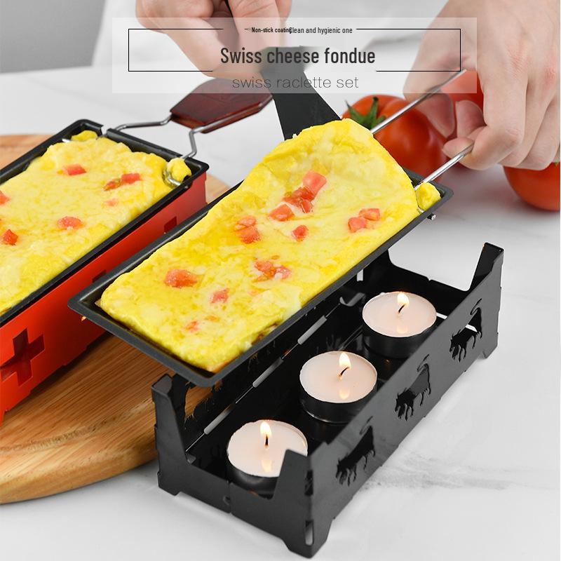 Swiss Cheese Fondue Set: Mini Non-Stick Baking Pan with Candle Holder