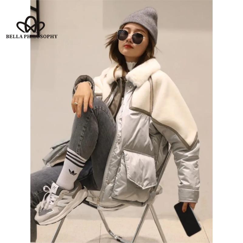 Новый пуховик женский лоскутный двусторонний мех норки искусственный воротник парка — фото 6