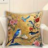 2D Flat- # Vintage Gold Chinoiserie Floral Birds Throw Pillow Cover Decorative Cushion Case For Sofa Bedroom Living Room