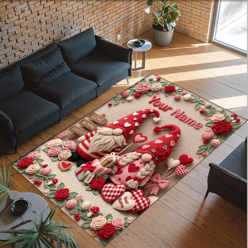 Gnome Theme Crystal Velvet Rug Personalized Custom Name Text Soft Floor Mat Home Decor