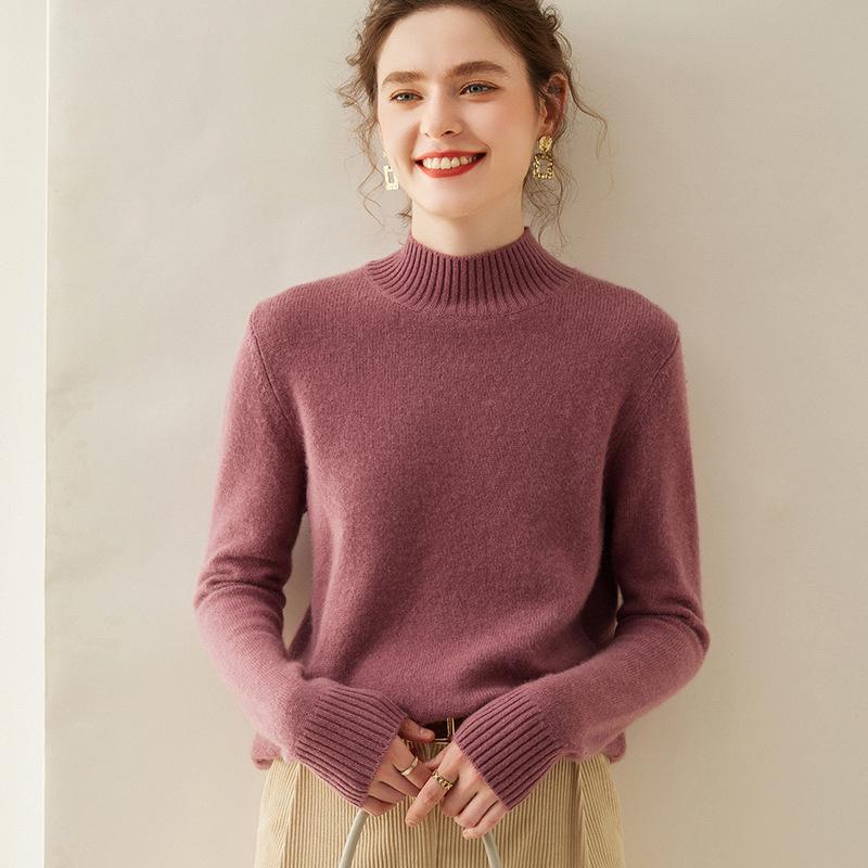 2024 Women's High Neck Cashmere Sweater: Thick, Loose, Solid Color Knit Pullover for Autumn/Winter